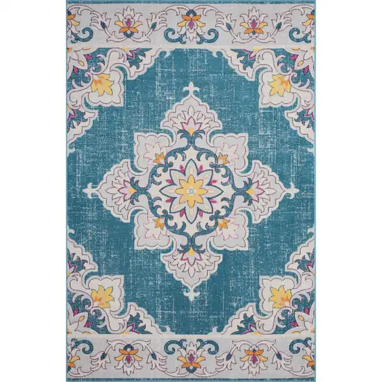 Blue And Ivory Floral Stain Resistant Indoor Outdoor Area Rug Photo 1