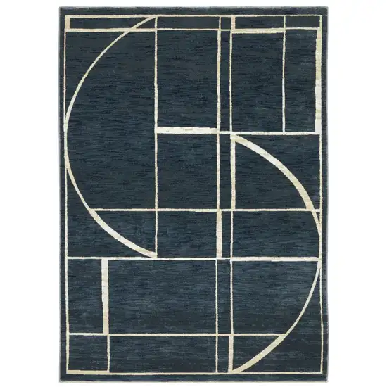 Blue And Ivory Geometric Area Rug Photo 4