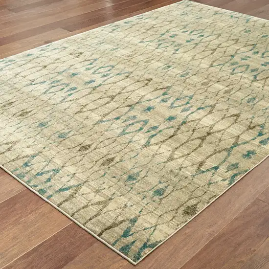 Blue And Ivory Geometric Distressed Area Rug Photo 7