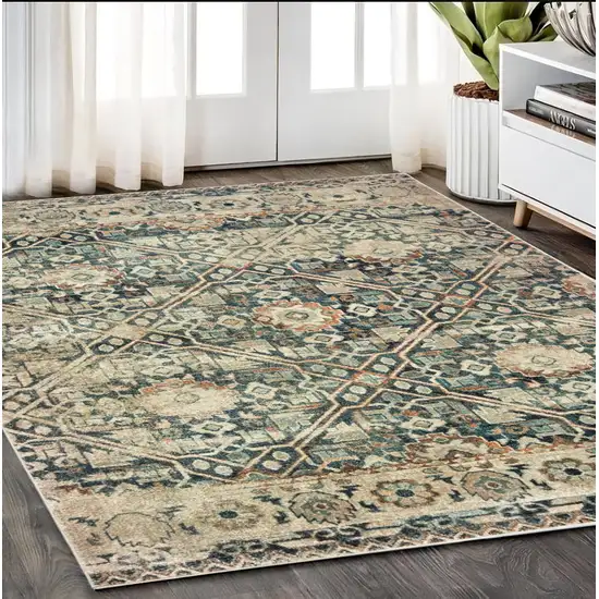 Blue And Ivory Geometric Distressed Area Rug Photo 1