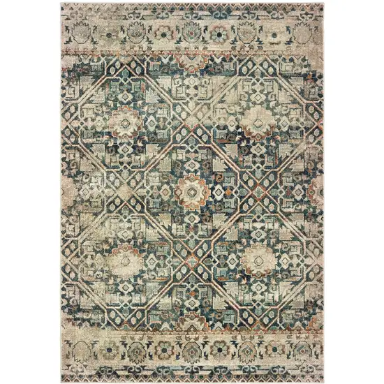 Blue And Ivory Geometric Distressed Area Rug Photo 2