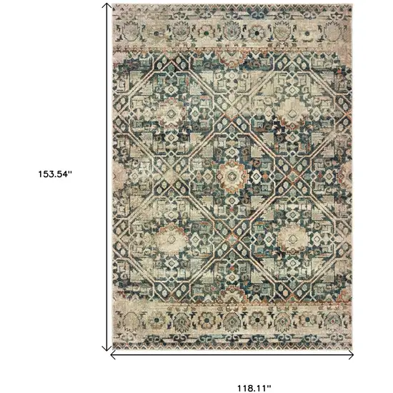 Blue And Ivory Geometric Distressed Area Rug Photo 3