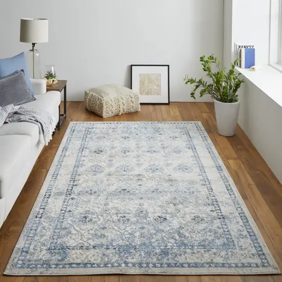 Blue And Ivory Geometric Power Loom Distressed Area Rug Photo 7