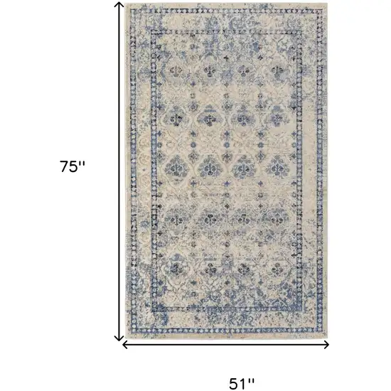 Blue And Ivory Geometric Power Loom Distressed Area Rug Photo 8