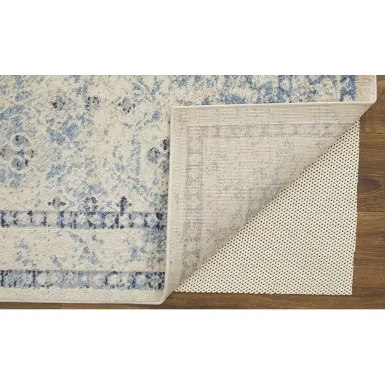 Blue And Ivory Geometric Power Loom Distressed Area Rug Photo 5