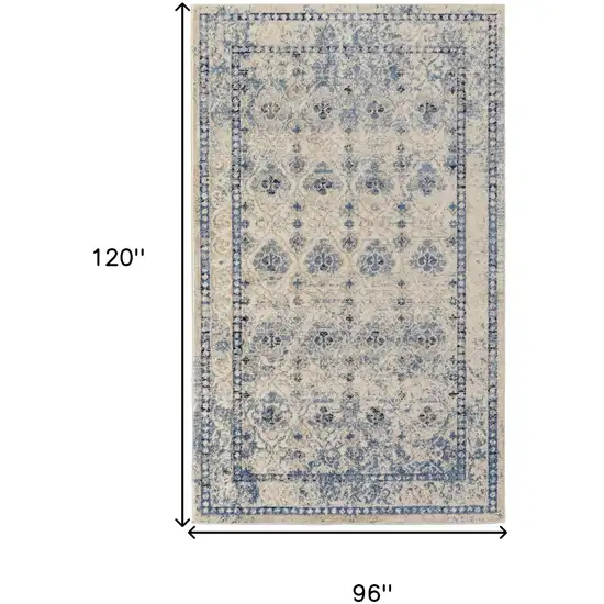 Blue And Ivory Geometric Power Loom Distressed Area Rug Photo 10