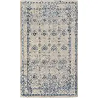 Photo of Blue And Ivory Geometric Power Loom Distressed Area Rug