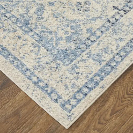 Blue And Ivory Geometric Power Loom Distressed Area Rug Photo 3