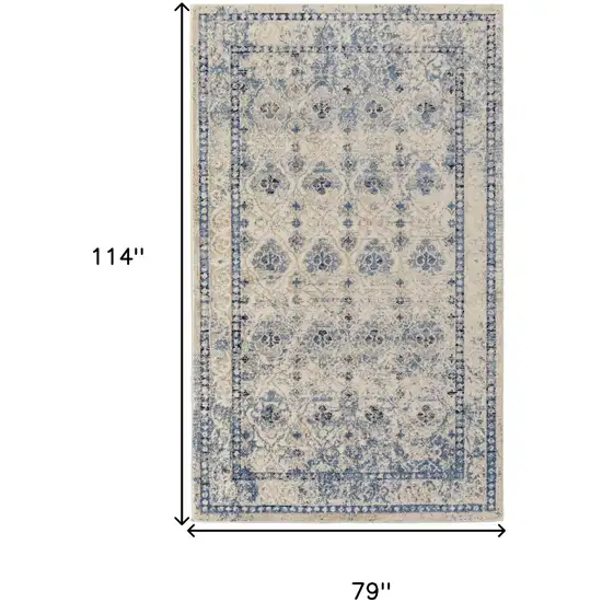 Blue And Ivory Geometric Power Loom Distressed Area Rug Photo 10