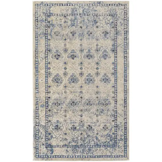 Blue And Ivory Geometric Power Loom Distressed Area Rug Photo 1