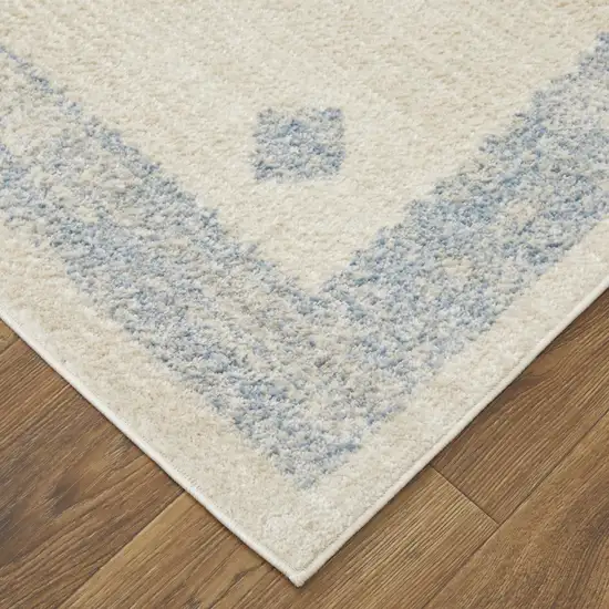 Blue And Ivory Geometric Power Loom Distressed Area Rug Photo 3