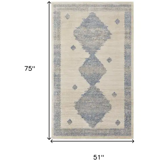 Blue And Ivory Geometric Power Loom Distressed Area Rug Photo 10