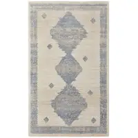 Photo of Blue And Ivory Geometric Power Loom Distressed Area Rug