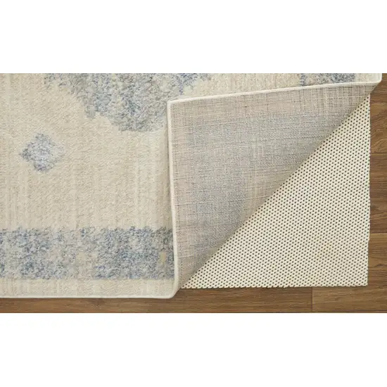 Blue And Ivory Geometric Power Loom Distressed Area Rug Photo 4