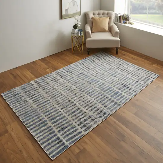 Blue And Ivory Geometric Power Loom Distressed Area Rug Photo 2