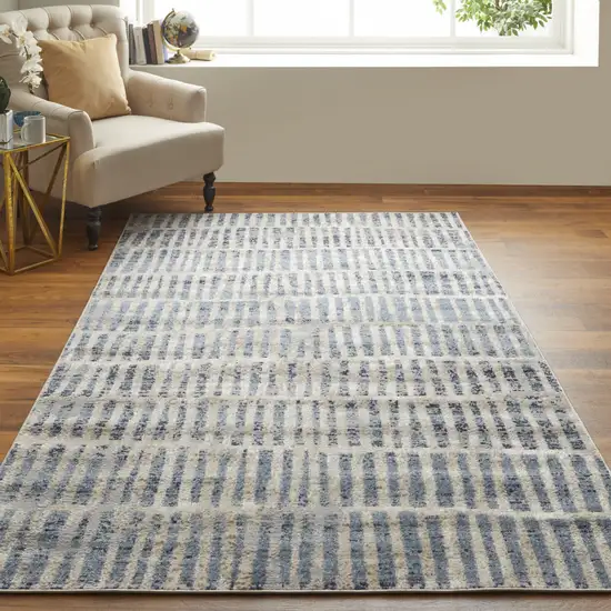 Blue And Ivory Geometric Power Loom Distressed Area Rug Photo 3