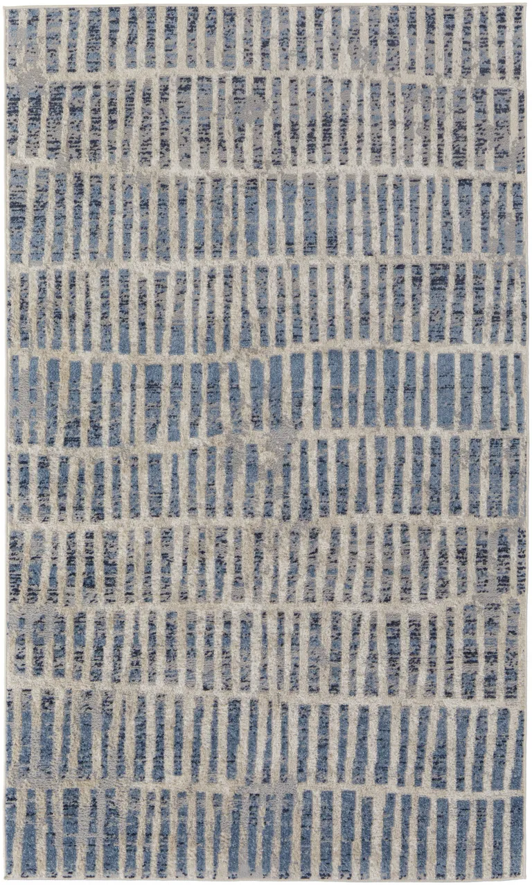 Blue And Ivory Geometric Power Loom Distressed Area Rug Photo 1