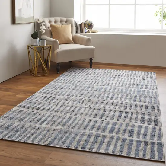 Blue And Ivory Geometric Power Loom Distressed Area Rug Photo 7