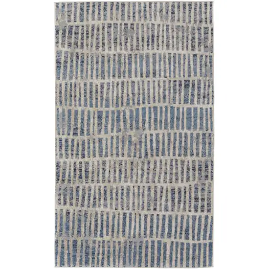 Blue And Ivory Geometric Power Loom Distressed Area Rug Photo 1