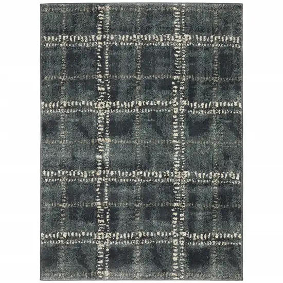 Blue And Ivory Geometric Power Loom Stain Resistant Area Rug Photo 1