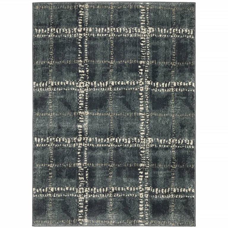 Blue And Ivory Geometric Power Loom Stain Resistant Area Rug Photo 1