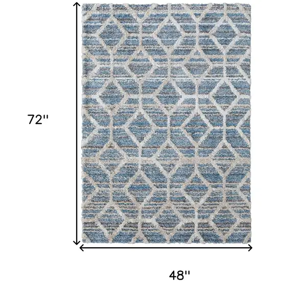 Blue And Ivory Geometric Power Loom Stain Resistant Area Rug Photo 4