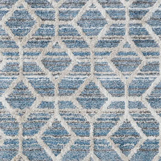 Blue And Ivory Geometric Power Loom Stain Resistant Area Rug Photo 3