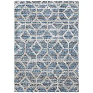 Photo of Blue And Ivory Geometric Power Loom Stain Resistant Area Rug