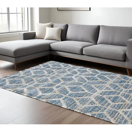 Blue and Ivory Geometric Power Loom Area Rug Photo 1