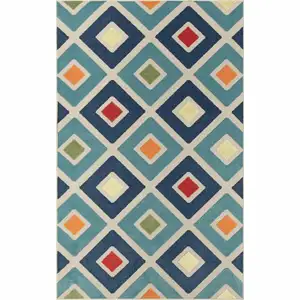 Photo of Blue And Ivory Geometric Stain Resistant Indoor Outdoor Area Rug