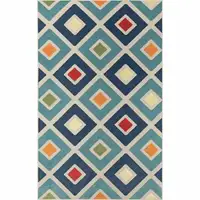 Photo of Blue And Ivory Geometric Stain Resistant Indoor Outdoor Area Rug