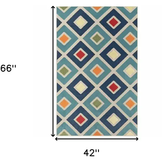 Blue And Ivory Geometric Stain Resistant Indoor Outdoor Area Rug Photo 9