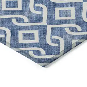 Photo of Blue And Ivory Geometric Washable Indoor Outdoor Area Rug