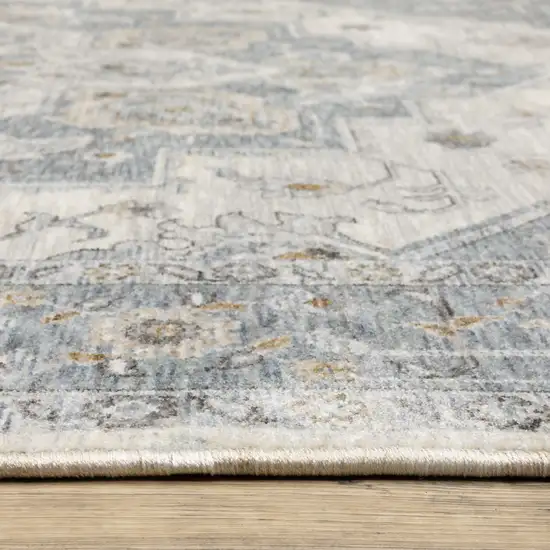 Blue And Ivory Medallion Distressed Area Rug With Fringe Photo 4