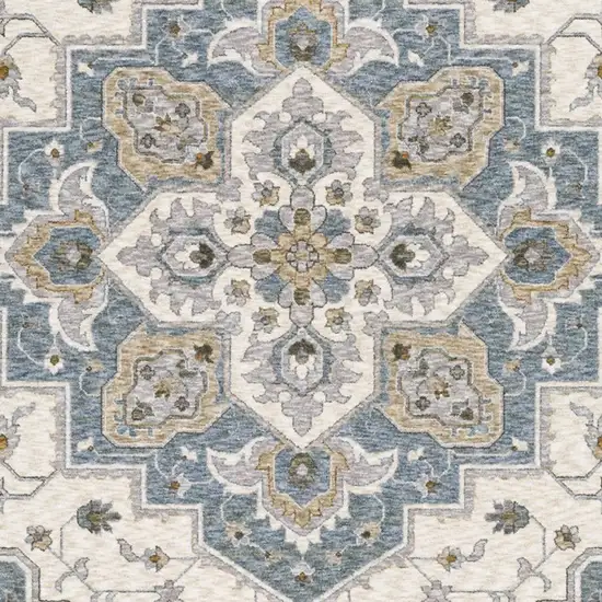 Blue And Ivory Medallion Distressed Area Rug With Fringe Photo 4