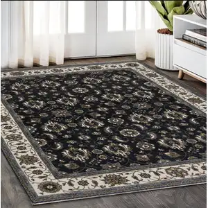 Photo of Blue And Ivory Oriental Area Rug With Fringe