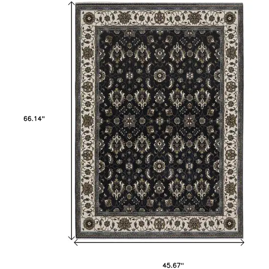 Blue And Ivory Oriental Area Rug With Fringe Photo 3