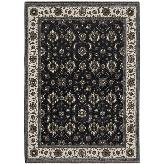 Blue And Ivory Oriental Area Rug With Fringe Photo 2