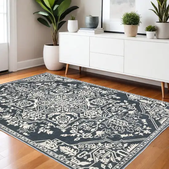 Blue And Ivory Oriental Area Rug Photo 1