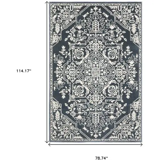 Blue And Ivory Oriental Area Rug Photo 3