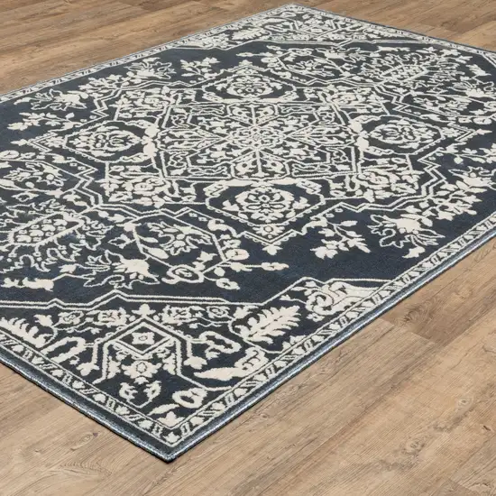 Blue And Ivory Oriental Area Rug Photo 4