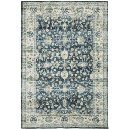 Blue And Ivory Oriental Distressed Area Rug Photo 2