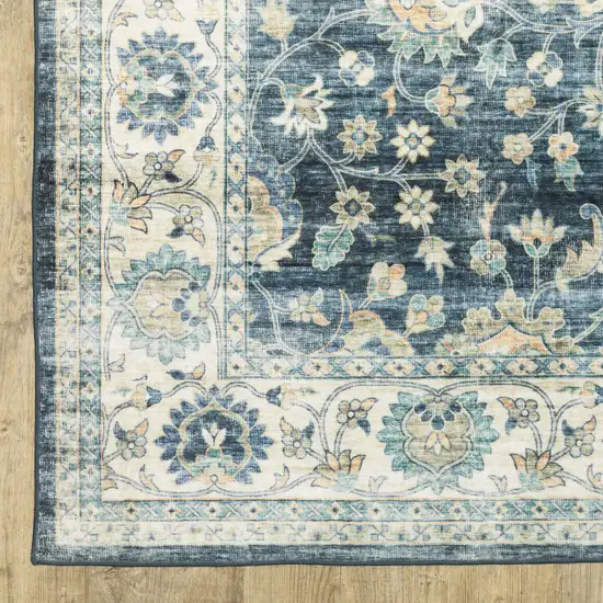 Blue And Ivory Oriental Distressed Area Rug Photo 5