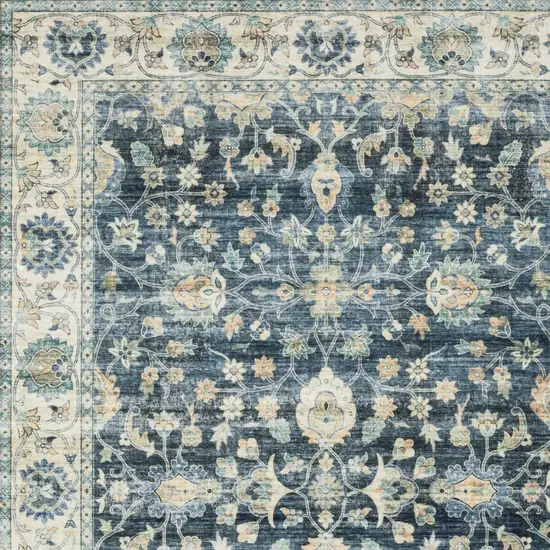 Blue And Ivory Oriental Distressed Area Rug Photo 8