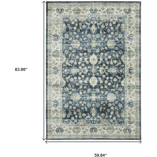 Blue And Ivory Oriental Distressed Area Rug Photo 3