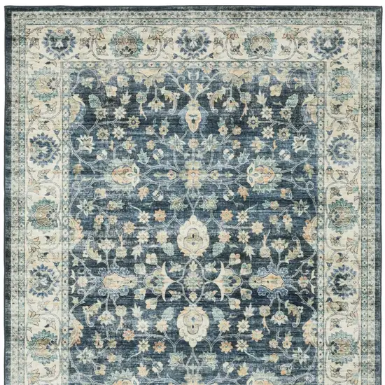 Blue And Ivory Oriental Distressed Area Rug Photo 9