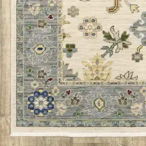 Photo of Blue And Ivory Oriental Power Loom Runner Rug With Fringe