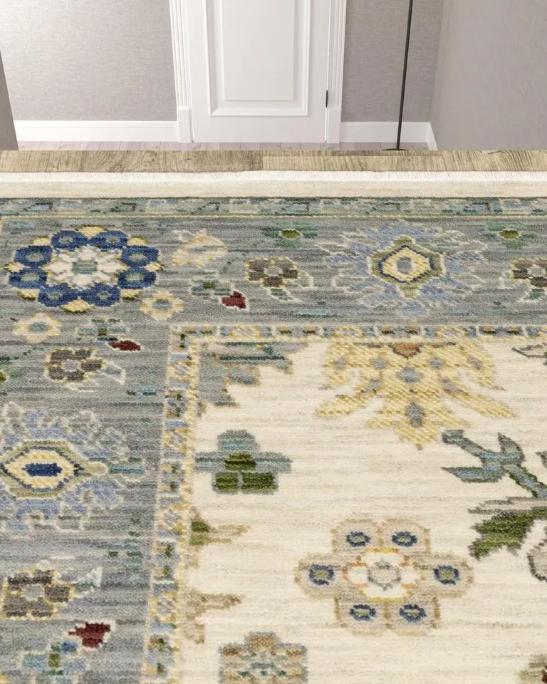 Blue And Ivory Oriental Power Loom Runner Rug With Fringe Photo 3