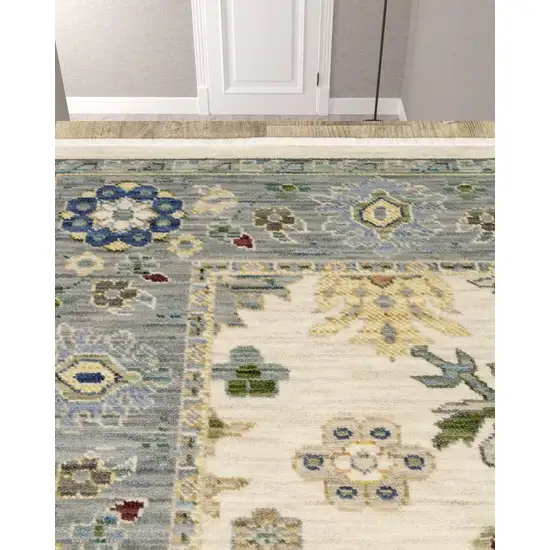 Blue And Ivory Oriental Power Loom Runner Rug With Fringe Photo 3