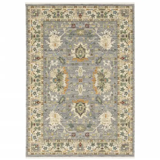 Blue And Ivory Oriental Power Loom Stain Resistant Area Rug With Fringe Photo 1